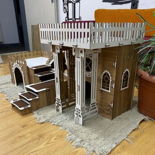 3-stöckiges Triplex Kaninchenhaus aus Holz – Große Kaninchenvilla mit Brücke