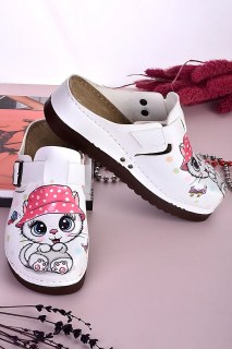 Damen Herren DOGİYE 3041 Anatomische Pantoletten mit Katze im Pinken Hut – Damen