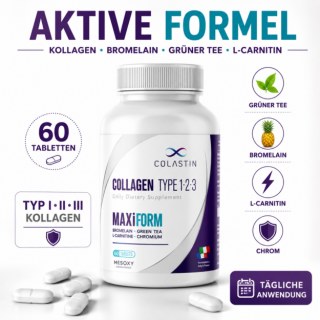 COLASTIN MAXiFORM Kollagen Tabletten – Mit Bromelain, Grüntee-Extrakt