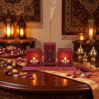 Lazer Kesim Metal Tealight Mumluk ve Tütsülük Seti | Geometrik Selçuklu Yıldızı Motifli Modern Ev Dekoru | Benzersiz Masa Süsü ve Hediye - görsel 5