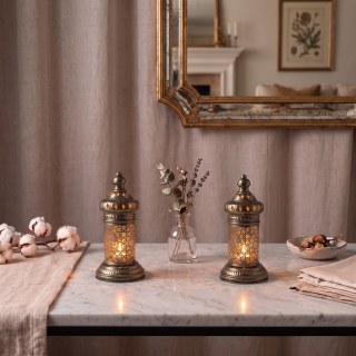 Beyaz Geometrik Metal Fener | Selçuklu Yıldızı Desenli Tealight Mumluk | Minimalist Fas Tarz - görsel 2