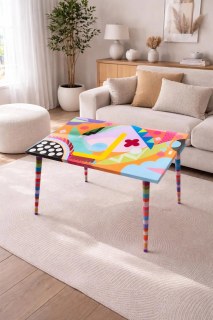 Abstrakter Bunter Pop Art Retro Epoxid Couchtisch