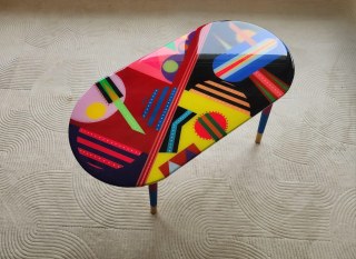 Bunter Abstrakter Harz-Beistelltisch, Moderner Epoxid-Pop-Art-Tisch