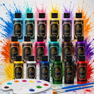 Artzone Acrylfarben-Set 18 Farben x 60ml. (Palette und 2 Pinsel als Geschenk)