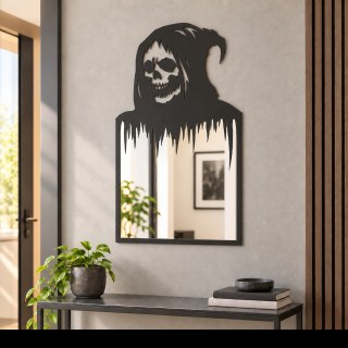 Gotischer Totenkopf Wandspiegel | Schwarzer Metall Dekorativer Spiegel