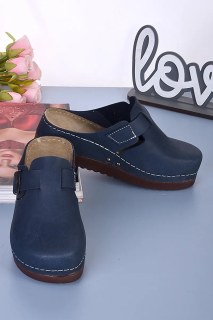 DOGİYE 3074 Anatomische Pantoletten Dunkelblau – Damen Hausschuhe mit 5 cm Absatz, Bequeme Komfortpantoletten mit Rutschfester EVA Sohle