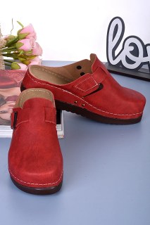 DOGİYE 3071 Anatomische Pantoletten Rot – Damen Hausschuhe mit 5 cm Absatz, Bequeme Komfortpantoletten mit Rutschfester EVA Sohle
