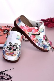 DOGİYE 3052 Anatomische Pantoletten mit Schnalle & Eulenmuster – Damen Hausschuhe mit 5 cm Absatz, Komfortpantoletten mit EVA Sohle