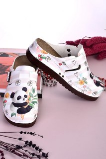 DOGİYE 3046 Anatomische Pantoletten mit Panda-Muster – Damen Hausschuhe mit 3 cm Absatz, Bequeme Rutschfeste Komfortpantoletten