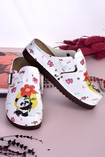 DOGİYE 3026 Anatomische Pantoletten mit Panda-Blumenmotiv – Damen Komfort Hausschuhe mit Rutschfester Sohle, 3 cm Absatz