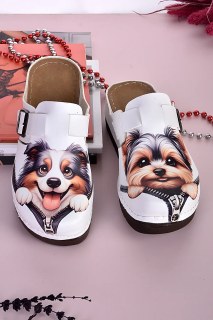 DOGİYE 3007 Glückliche Hunde Anatomische Orthopädische Pantoletten – Damen Komfort Hausschuhe mit Rutschfester Sohle, 5 cm Absatz